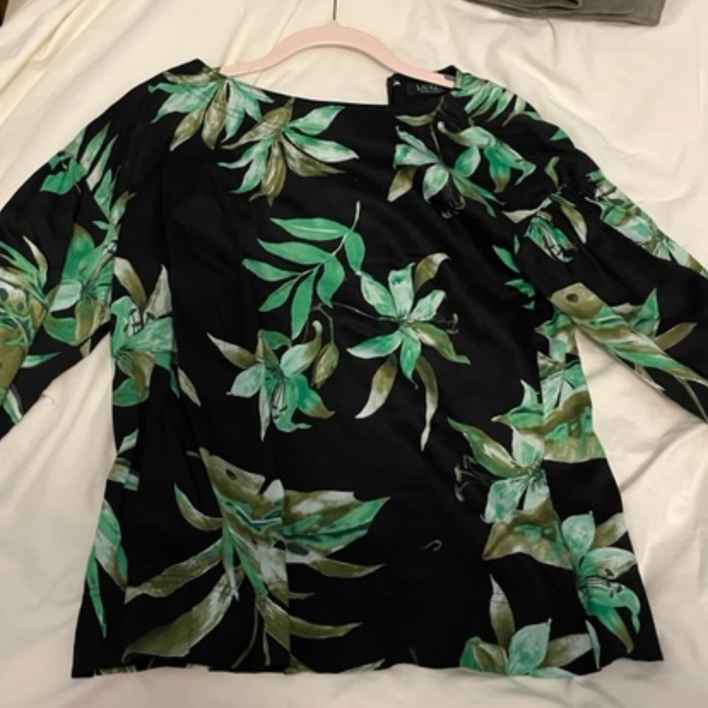 Lauren black tropical print blouse
